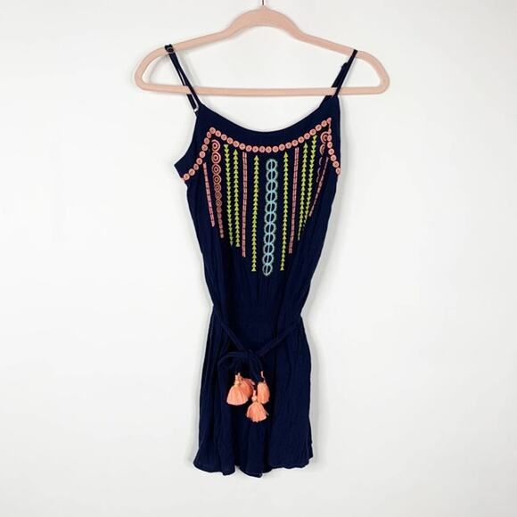 Lilly Pulitzer Beeler Romper True Navy Embroidered Tasseled Drawstring XXS #5274 - Picture 4 of 14